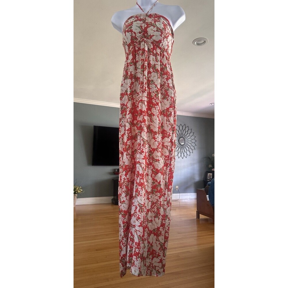 American Eagle Outfitters Red Floral Halter Wide Leg Jumpsuit Size S/P pink